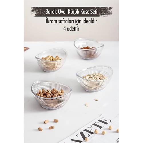 Akrilik Barok �effaf Oval 4'l� K���k Kase Seti & �erezlik & Sunumluk & �kraml�k (Cam De�ildir)