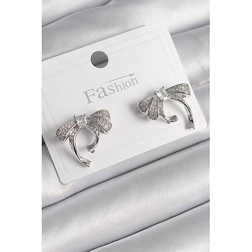 Pirin� G�m�� Renk Zirkon Ta�l� Fiyonk Model Kad�n K�pe