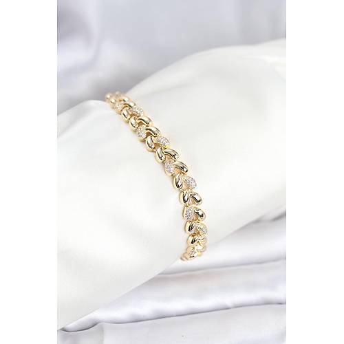 Pirin� Gold Renk VIP Seri Sarmal Damla Model Zirkon Ta�l� Kad�n Bileklik