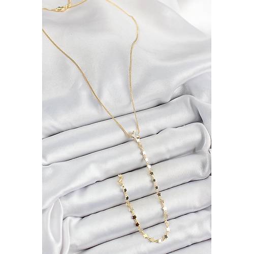 Pirin� Zirkon Ta�l� Y�ld�z Fig�rl� Y Model Gold Renk Kad�n Kolye