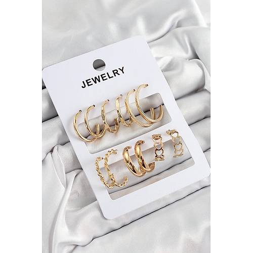 Pirin� Kar���k Halka Model Gold Renk 6 �ift Kad�n K�pe Set