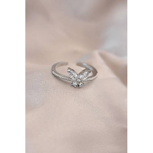 Ayarlamal� G�m�� Renk Metal Zirkon Ta� ve Kristal Ta�l� Kelebek Model Y�z�k