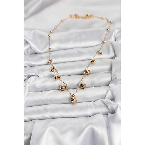 316L �elik Zincir Gold Renk Top�uklu Kolye