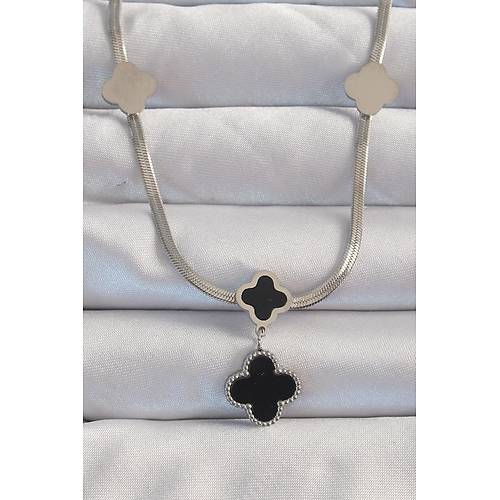 316L �elik G�m�� Renk �talyan Zincirli Mineli Yonca Kolye