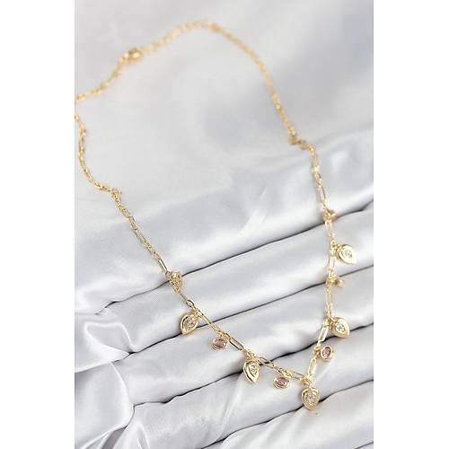Pirin� Zirkon Ta�l� Sallant�l� Damla Model Gold Renk Kad�n Kolye