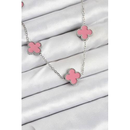 316L �elik Zincir G�m�� Pembe Renk Yonca Kad�n Kolye