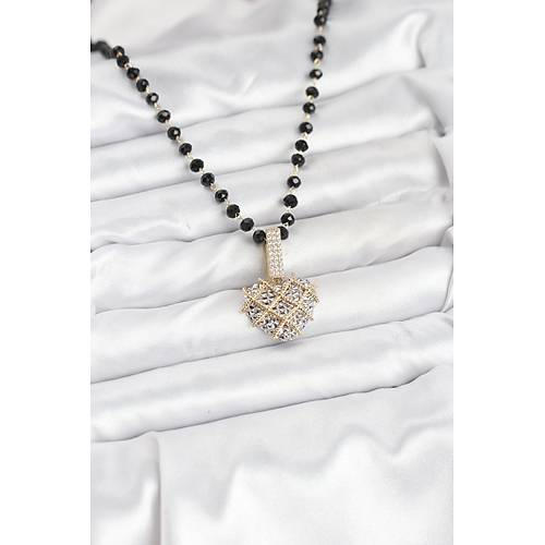316L �elik Zincir Kristal Boncuklu Kalpli Kad�n Kolye
