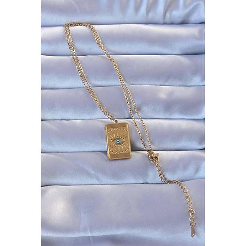 316L Alt�n Renk ��lemeli Nazarl� G�z Model Vintage Kolye