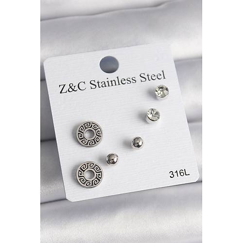 316L �elik G�m�� Renk Zirkon Ta�l� Labirent Model Kad�n K�pe Seti