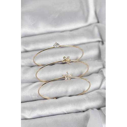 Gold Renk Zirkon Ta�l� Pirin� 3'l� Kad�n Bileklik Kombini