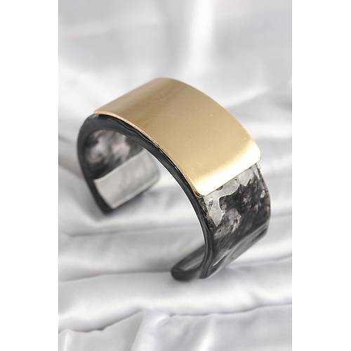 Siyah Mermer Desen Akrilik Plastik Gol Dikd�rtgen Plaka Model Vingtage Kad�n Bilezik