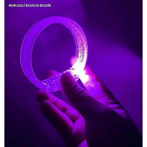 Mor Led I��kl� Bask� Yap�labilen Pilli Bileklik Bilezik 1,5 cm Geni�lik