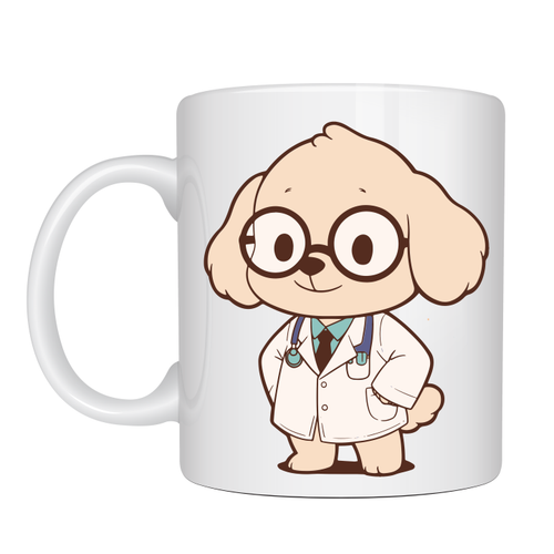 Doktor K�pek Tasar�ml� Porselen Kupa MODEL 175 � Sevimli Veteriner / Doktor Temal� Kahve Kupas� � Hayvan Severlere Hediye Kupa