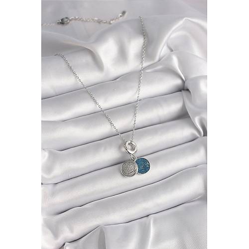 316L �elik G�m�� Renk Zincir Zirkon Ta�l� ��leme Mavi Simli Kad�n Kolye