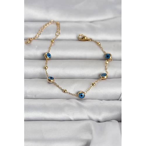 316L �elik Gold Renk Top Zincirli Nazarl� Kad�n Bileklik