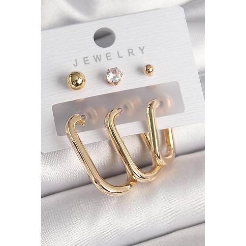 Pirin� Gold Renk Halka Model Zirkon Ta� Top�uk Detay Kad�n K�pe Seti