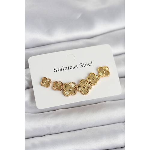 316L �elik Gold Renk Yonca K�pe Seti