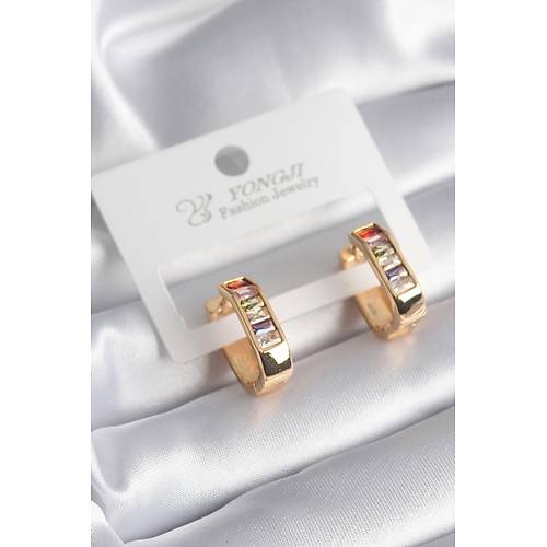 Pirin� Gold Renk Renkli Zirkon Ta�l� Kad�n K�pe