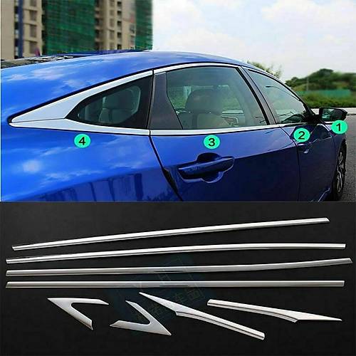 Honda Civic FC5 2016-2021 Uyumlu Paslanmaz Krom Alt Cam ��tas� 8 Par�a