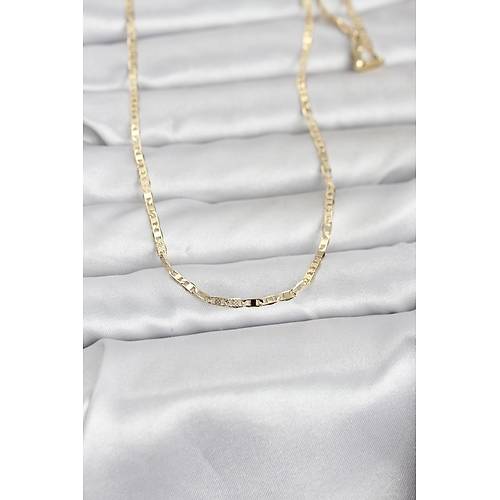 CM 14K Gold Renk Lazerli Yass� Model Zincirli 60 cm Kad�n Kolye