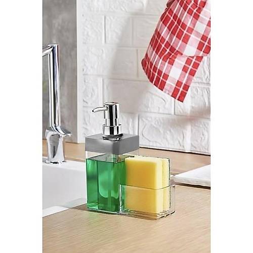 Gri Renkli S�v� Sabunluk S�ngerlik Hazneli 450 ml