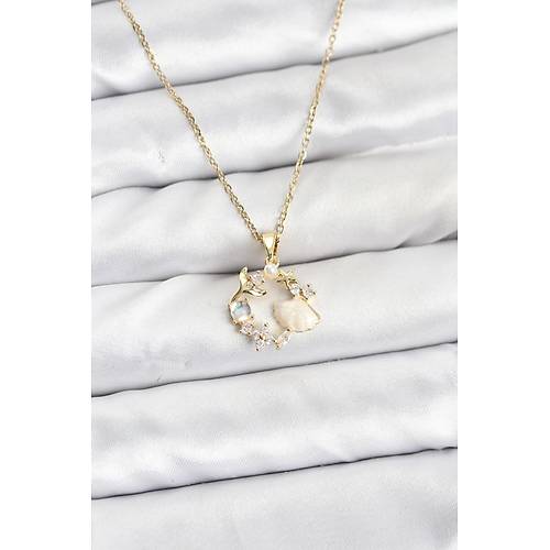 316L �elik Zincir Gold Renk Deniz Tema Model Zirkon Ta�l� Kad�n Kolye