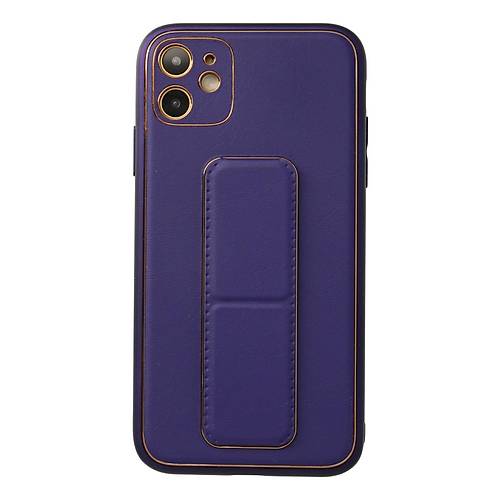iPhone 12 K�l�f Coco Deri Standl� Kapak - Mor