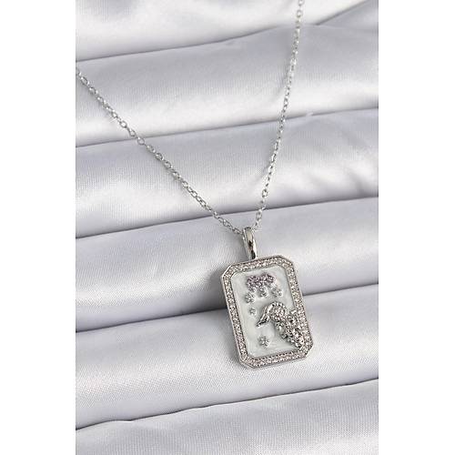 316L �elik G�m�� Renk Zincir Ko� Burcu Zirkon Ta�l� Kad�n Kolye