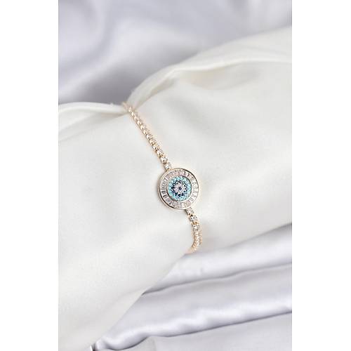Gold Renk Nazar Model Zirkon Ta�l� Asans�rl� Su Yolu Bileklik