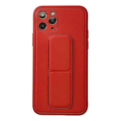 iPhone 11 Pro K�l�f Coco Deri Standl� Kapak - K�rm�z�
