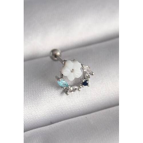 316L �elik G�m�� Renk Zirkon Ta� Detay Beyaz �i�ek Model Tragus Piercing