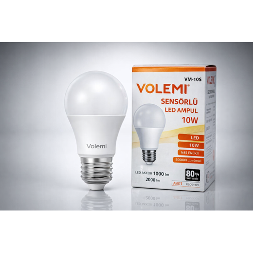 Volemi VM-10S Sens�rl� LED Ampul 10W 2000 L�men E27 Duy 50000 Saat �m�r Enerji Tasarruflu Beyaz I��k