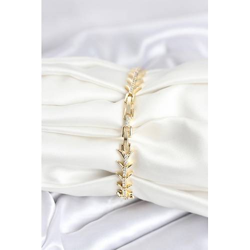 Pirin� Gold Renk Bal�k S�rt� Model Zirkon Ta�l� Kad�n Bileklik