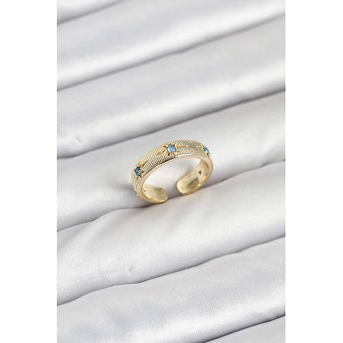 Pirin� Gold Renk Mavi Zirkon Ta�l� Kutup Y�ld�z� Model Kad�n Y�z�k