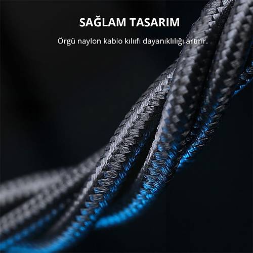 AUKEY CB-NCL1-BK NAYLON �RG�L� 3A 480MBPS TYPE-C LIGHTNING KABLOSU 1.8MT