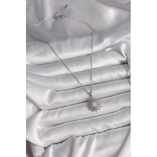 316L �elik G�m�� Renk Zincir Beyaz Mineli G�ne� Model Kad�n Kolye