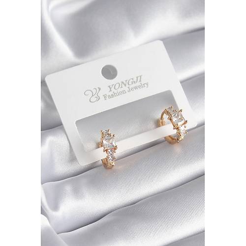 Pirin� Gold Renk Zirkon Ta�l� Kad�n K�pe