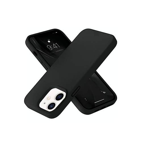 iPhone 12 K�l�f Nano i�i Kadife Silikon- Siyah