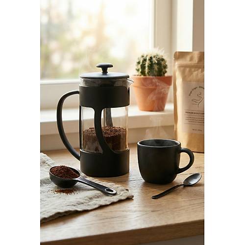 350 ml Borosilikat Cam French Press & Siyah Modern Kahve Ve Bitki �ay� Demleme Gereci