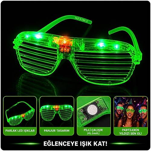 LED I��kl� Panjur Parti G�zl��� Ye�il Renk Shutter G�zl�k