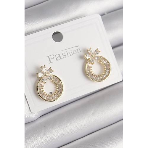 Pirin� Gold Renk Zirkon Ta�l� Halka Model �i�ek Fig�r Kad�n K�pe