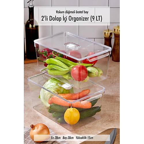 2'li Battal Boy Vakum D��meli Kapakl� Dolap ��i Organizeri & K�r�lmaz D�zenleyici Kutu (9Lt)