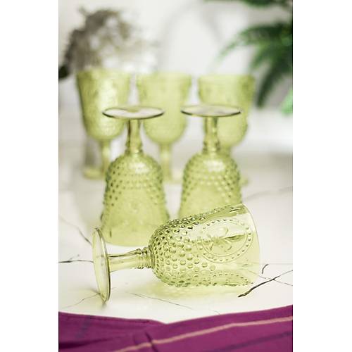Akrilik Ye�il 6'l� Kadeh & Su Me�rubat Kahve Yan� Barda�� 450 ml ( Cam De�ildir )