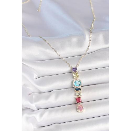 Gold Kar���k Renk Zirkon Ta�l� Y Pirin� Kolye