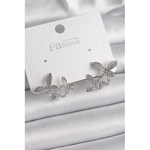 Pirin� G�m�� Renk Zirkon Ta�l� Kelebek Model Kad�n K�pe