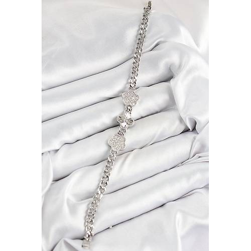 Pirin� Zirkon Ta�l� Yonca Model G�m�� Renk Kad�n Bileklik