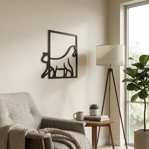 Modern Kedi Duvar Tablosu MDF Lazer Kesim Minimal Kedi Fig�rl� Duvar S�s� ��k Dekor