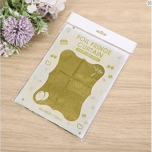 Alt�n Gold Renk Dikd�rtgen Kesim Parlak Sim G�r�n�ml� Fon Perde Dekor 1x2 Metre