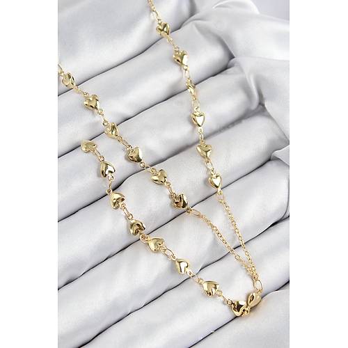 Pirin� Zirkon Ta�l� Kalp Model Gold Renk Y Kolye