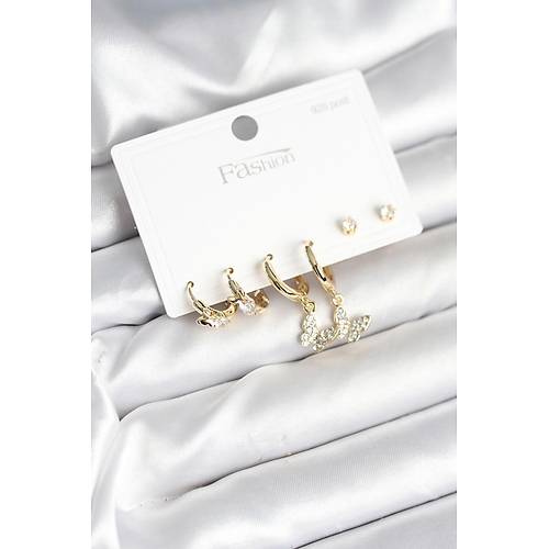 Gold Renk Pirin� Kelebek Model 925 Ayar G�m�� �ivili Kad�n K�pe Seti